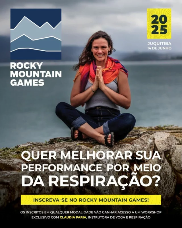 Quer turbinar sua performance? Essa parceria vai te dar um gás! 🚀 

Todos os inscritos no Rocky Mountain Games até dia 1º de junho irão ganhar acesso a um workshop online com a instrutora de yoga e respiração Claudia Faria (@claudiafaria.ya).

O workshop vai rolar dia 3 de junho às 19:00, para dar tempo dos atletas praticarem as técnicas que serão apresentadas na aula.

Claudia Faria vai trazer práticas que integram movimento consciente e técnicas de respiração para promover equilíbrio físico, mental e emocional. Os inscritos que participarem ainda concorrem a uma mentoria individual, que será sorteada no final da aula!

Além disso, na Etapa Juquitiba do Rocky Mountain Games, vai rolar sessão de mobilidade e respiração antes da largada do trail run para os atletas começarem com gás total!

Vamo nessa?