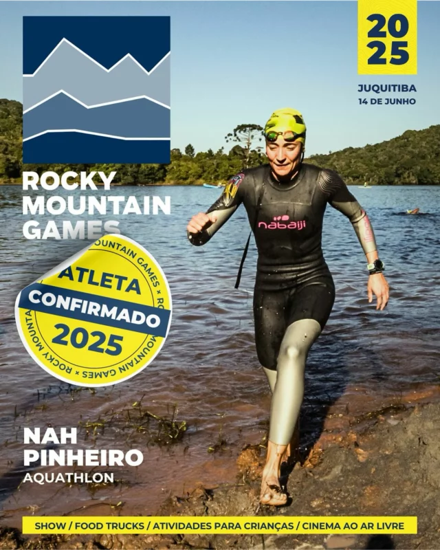 Multiesportista que inspira milhares de mulheres, Nah Pinheiro é mais uma atleta confirmada em Juquitiba! 🏊‍♀️ 

Ela é nadadora, corredora de trilha e asfalto e triatleta - além de jornalista e artista! Nah também divide a sua rotina no esporte e dicas de natação em seu canal no YouTube “Coração Azul”, que tem mais de 23 mil inscritos.

Sua história com o Rocky Mountain Games começou no Fazendão no ano passado, quando foi a vencedora dos 1.500 metros da Natação em Águas Abertas. E foi só o começo! Depois disso ela disputou as etapas de Campos do Jordão, quando venceu os 42 km, e Atibaia, quando foi vice-campeã da maratona na montanha.

Dia 14 de junho, ela volta para Juquitiba para participar da novidade da etapa, o Aquathlon! Serão 750 metros de Natação e 6 km de Trail Run. Bora experimentar essa modalidade com a Nah?