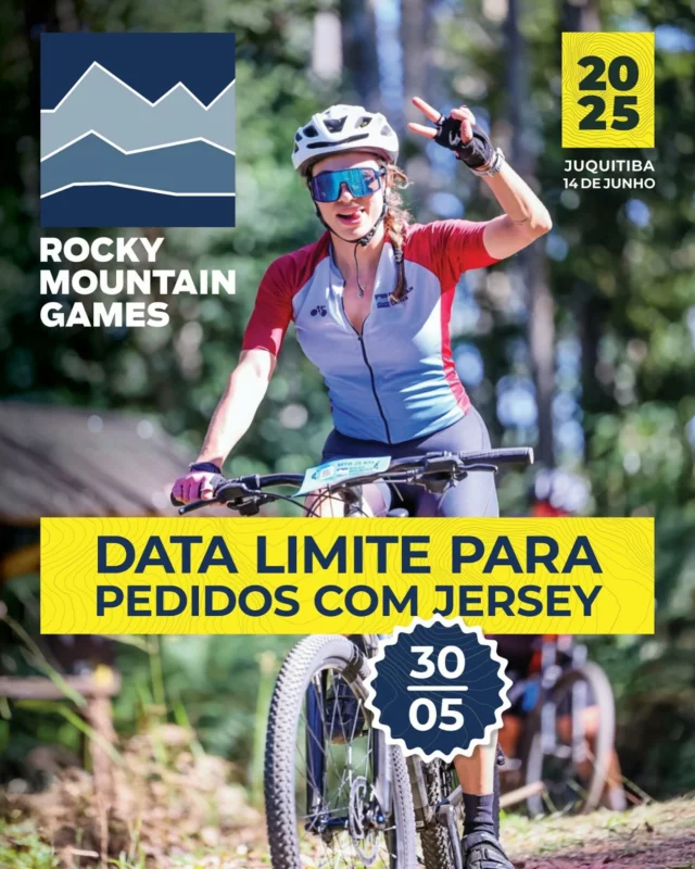 Atenção, galera da bike! Os pedidos com a Jersey exclusiva do Rocky Mountain Games (inscrição com kit completo) só podem ser feitos até esta sexta-feira (30/05)! 🚲 

Depois disso, somente os kit básicos, sem a Jersey, estarão disponíveis. Então corre pra se inscrever e garantir essa peça linda pra pedalar no Fazendão com estilo!