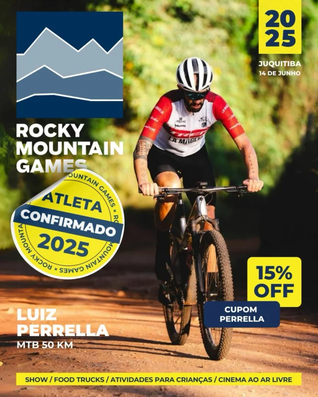 ATLETA NOVO NA ÁREA! 🚴 

O brabo da Mountain Bike @luizperrella chega para a sua estreia no Rocky Mountain Games!

O ciclista já completou algumas das provas de MTB mais duras do Brasil e do mundo, como a Brasil Ride e a Cape Epic, e agora vai conhecer o percurso mágico do Fazendão. 

Perrella também compartilha dicas de treinos, equipamentos e provas em seu perfil no Instagram e é uma grande referência da modalidade para muitos atletas brasileiros.

Vamos juntos enfrentar as trilhas do Fazendão!
📍 14 de junho em Juquitiba 
📲 Link de inscrição na bio