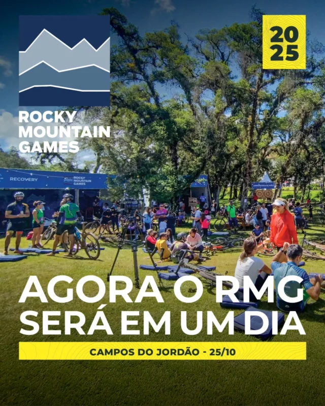 Se você é do time que não gosta de perder nada, segura essa novidade!

A Etapa Campos do Jordão do Rocky Mountain Games vem aí — e dessa vez será tudo em um único dia! As modalidades que você já conhece e ama reunidas em um festival cheio de música, comidinhas e diversão para toda a família. Muita trilha, encontro de todas as tribos e aquele clima de aventura que só o RMG sabe fazer! 🌲✨

📅 Já anota aí: 25 de outubro vai ser dia de corrida, bike e muita adrenalina no alto da Mantiqueira! E tem mais: com tudo acontecendo no mesmo dia, vai ser ainda mais fácil curtir e compartilhar a experiência com a galera. Ah! E o Desafio Rocky vai ser em formato duathlon, com transição, um pedido antigo dos atletas! 

🎟️ As inscrições abrem nos próximos dias. Fica de olho por aqui e vem viver tudo isso com a gente!
