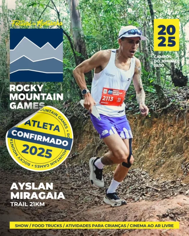 Ayslan Miragaia é garantia de prova competitiva. 1º lugar na UTMB Paraty 35km, pódio na Evolution Itatiaia 45km, na Indomit 35km e na maratona do Cambotas Trail Fest, acumula esses resultados só em 2025. Na Etapa Campos do Rocky Mountain Games, vai disputar o trail 21km. 

Bora entrar nesse desafio? Dia 25 de outubro, Campos vai ferver com todas as modalidades do Rocky Mountain Games. Provas com percurso inédito e uma nova arena mais caprichada do que nunca, com um preço imbatível em todas as provas. Para se inscrever, corre no link da bio do @rockymountaingames