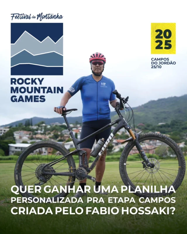 Se você está em dúvida sobre fazer o MTB 25 km ou 50 km da Etapa Campos do Rocky Mountain Games, a gente veio te ajudar. Fizemos uma parceria com o treinador Fabio Hossaki e quem se inscrever até segunda-feira (22), leva totalmente de graça uma planilha feita sob medida para você mandar bem na prova. Você vai ter um mês para treinar com foco e propósito, para mandar muito bem na prova!

O mestre @fabiohossaki tem mais de 3.500 alunos pelo mundo e é especialista em melhorar sua performance usando o que você já tem agora! É fazer melhor e com mais inteligência o que você faz, com o equipamento que já tem, para ter mais resultado! 

A etapa vai ser dia 25 de outubro, com percursos totalmente inéditos, mais rolada e fluida, mas com as subidas ardidas que são garantia em Campos do Jordão. O preço está imbatível: R$ 149,00, e você ainda ganha a planilha. Não falta mais nada para você vir!

Vem levar seu jogo pro outro nível! Inscreva-se pelo link da bio e preencha o formulário que aparece na inscrição para ganhar esse supercombo de vantagens!